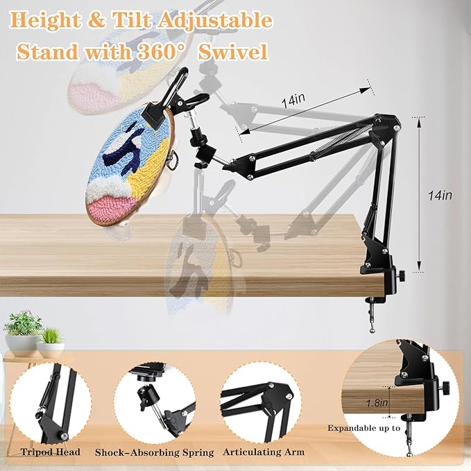 adjustable hand embroidery hoop stand,black cross stitch hoop holder with 360° rotation,3-in-1 hoop/tablet/phone stand hand free,needlepoint hoop stand,cross stitch stand suitable for embroidery hoops