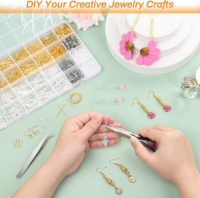 Modacraft 2000Pcs Earring Making Supplies Kit - Hypoallergenic, Includes Hooks, Findings, Posts, Backs, Pins, Jump Rings for Jewelry Making