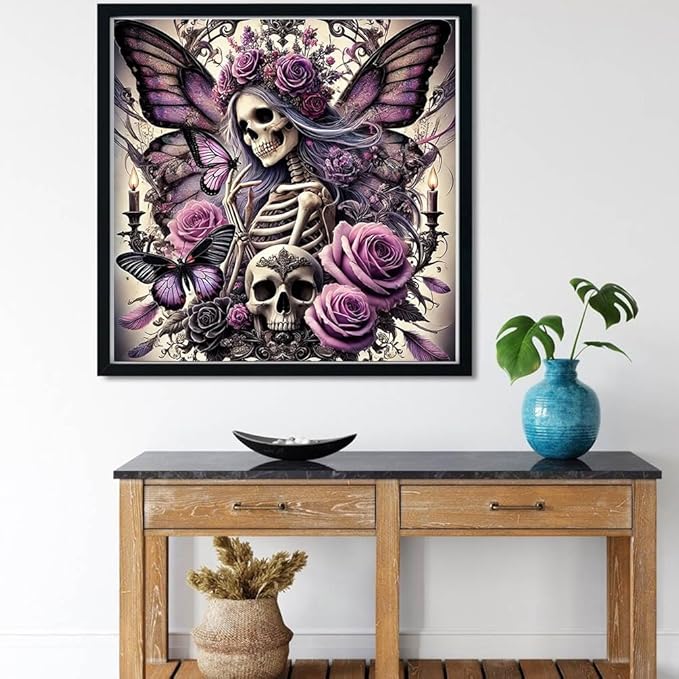 Meothan Diamond Art Kits for Adults, 5D DIY Sugar Skull Flowers Diamond Painting Kits for Beginners, Diamond Dots Gem Arts Crafts Kits for Living Room Bedroom Home Wall Decor Offices14X14 Inch