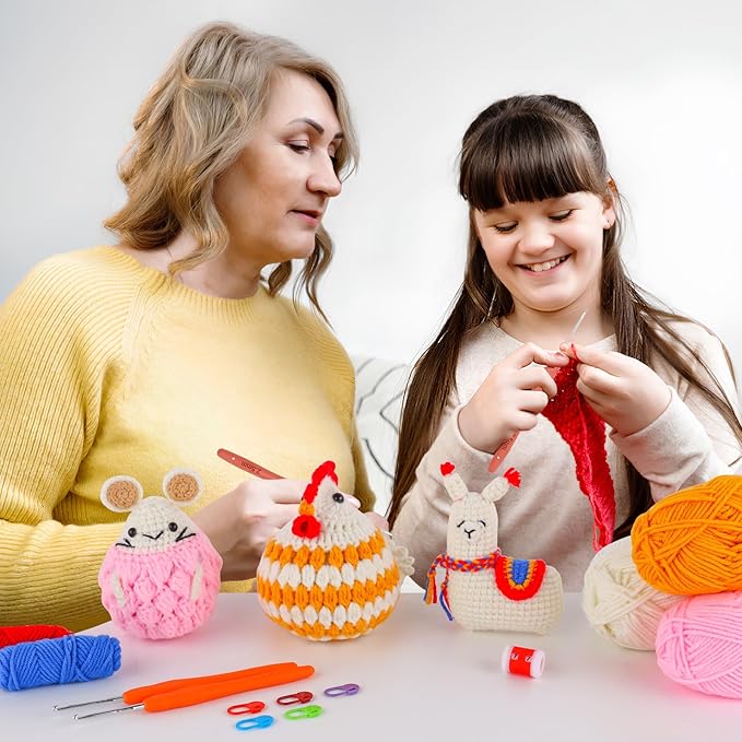 XSEINO Crochet Kit for Beginners - Crochet Start Kit with Step-by-Step Video Tutorials - Learn to Crochet Kits for Adults - Alpaca, Hamster, Chubby Chicken