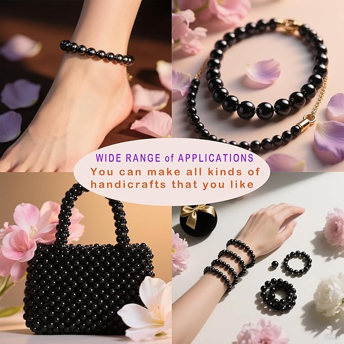 Laopottbeads 230 Pcs Black 12MM Pearl Beads for Jewelry Making Round Pearl DIY Kit for Bracelets, Earrings, Necklaces & Anklets