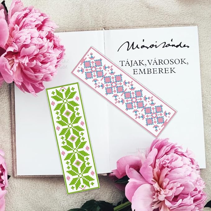 INFUNLY 6PCS Flower Cross Stitch Bookmark Kit for Beginners 8.66"×3.15" Boho Plaid Flowers Embroidery Bookmark Kits Geometric Pattern Cross Stitch Kit with Instruction for Book Lovers Reader Writers