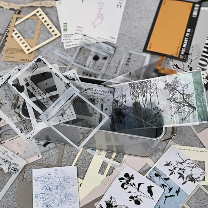Diuhofart Vintage Scrapbook Supplies Kit, 80Pcs Diecut Film Strips Photo Frames Stickers for Junk Journal Supplies, Scrap Booking Materials, Quote Stickers for Journaling, Scrapbooking, Crafts Arts