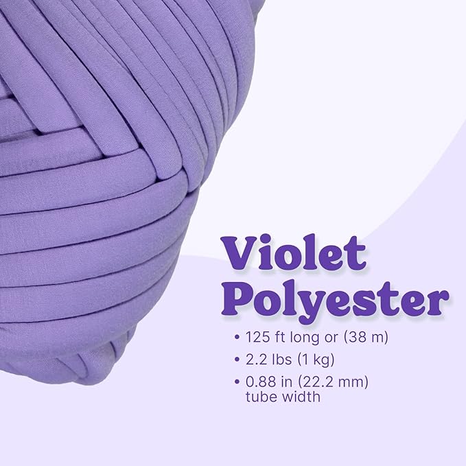 Light Weight Ultra Soft 2.2 LBS (1 kg) Chunky Yarn for Hand Knitting, Lush Polyester Fabric Tube Yarn to Make Handbags, Pillows, Blankets, Crafts (Violet)