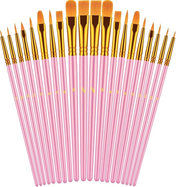 Paint Brushes Set, 20 Pcs Paint Brushes for Acrylic Painting, Oil Watercolor Acrylic Paint Brush, Artist Paintbrushes for Body Face Rock Canvas, Adult Drawing Arts Crafts Supplies, Blush