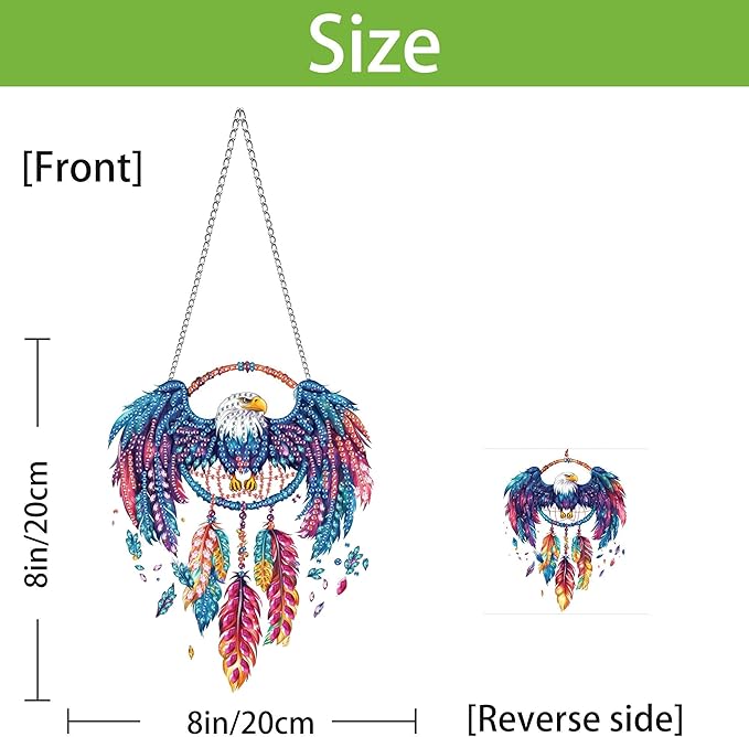 Wergund 5D DIY Eagle Diamond Art Hanging Kits, Hanging Diamond Art Dream Catcher, Acrylic Special Shaped Rhinestone, Window Hanging Pendants for Home Wall Garden Front Door Outdoor Decor Gift(Eagle)