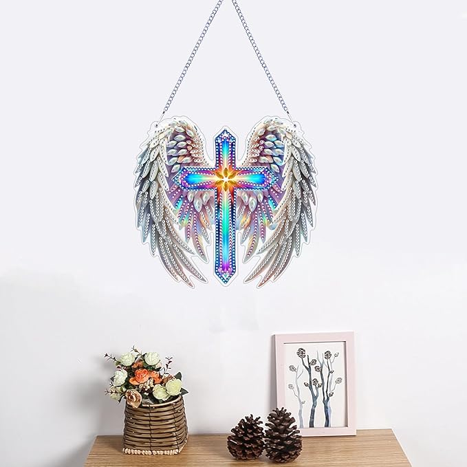 ZeeLionArt Hanging Diamonds Art kit for Adult,Angel Wings Pendant Diamonds Painting Art Kit,7.0x6.6inch Acrylic Diamonds Painting Board Kit Ornament, Special Crystal Diamond Hanging Ornament