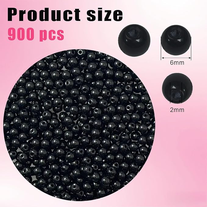 6mm Round Glass Beads for Jewelry Making, 900Pcs Glass Seed Beads for Bracelets, DIY Crafts (Black)