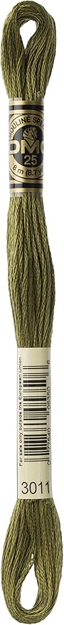 DMC 117-3011 Six Strand Embroidery Cotton Floss, Dark Khaki Green, 8.7-Yard