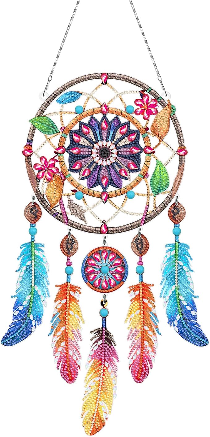 Diamond Dream Catchers Kit, Hanging Diamond Art, DIY Kit for Home Wall & Window Decor, Handmade Craft for Room Decoration (Nature)