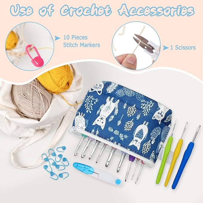 LeCorner Crochet Hooks, 12 Sizes Ergonomic Crochet Hook Set, 2mm-8mm Soft Grip Crocheting Needles Kit for Beginners Arthritic Hands with Knitting Accessories Stroage Bag