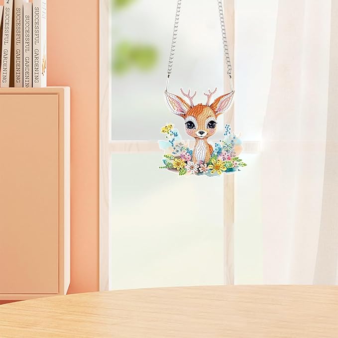 Animal Sika Deer Diamond Art Painting Hanging Pendant Kit DIY Diamond Painting Hanging Sign Crystal Diamond Art Kit for Home Wall Decorations Mosaic Crafts Garden Adults
