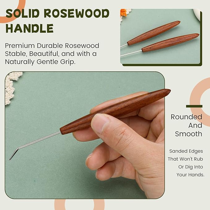 Wuadua 1Pcs Knitting Loom Hook, Crochet Hooks for Knit Picker, Handle Knitting Board Matching Hook Needle, Crochet Tools with Convenient Wooden Handles for Beginners Knittings Knitter DIY Crochet