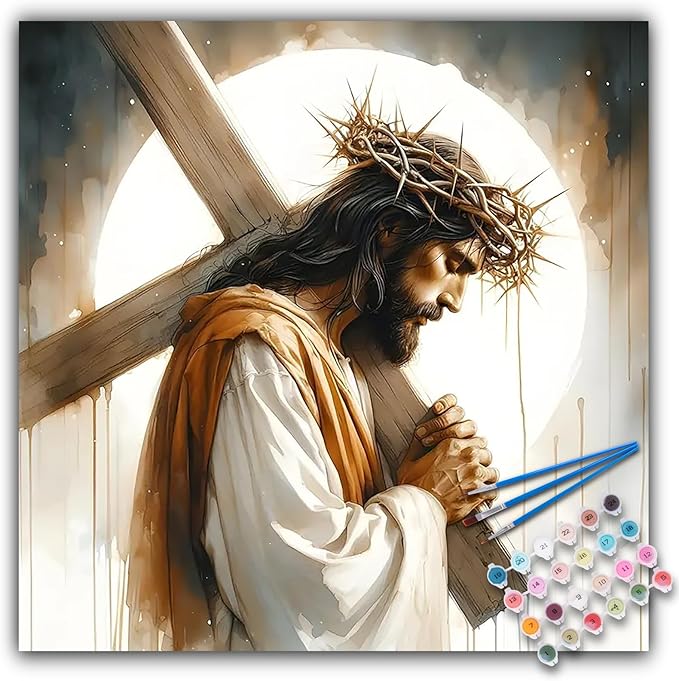 Paint by Numbers Kit for Adults - Jesus Cross Acrylic Adult Paint by Number Kits on Canvas for Beginner, Religious Christians DIY Oil Painting by Numbers for Adults, Perfect for Decor Gift 16"x20"