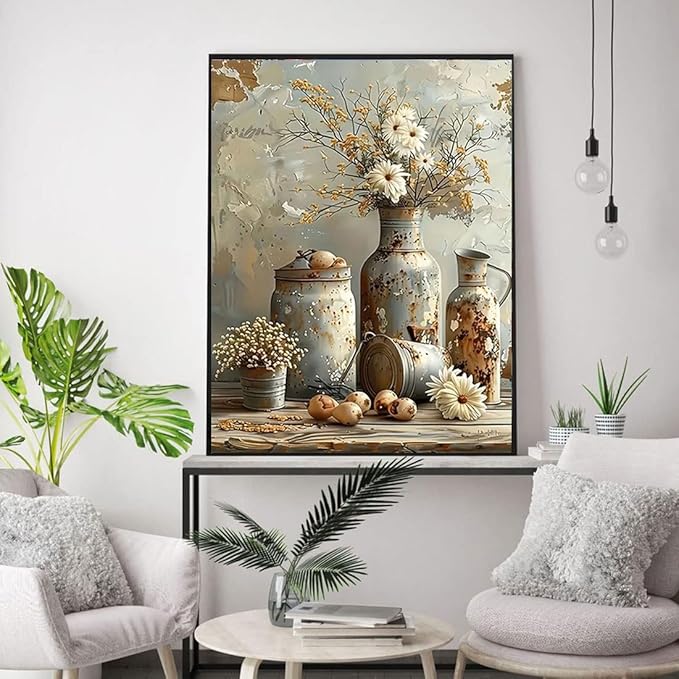 WUSARPLY Rustic Daisy Diamond Painting Kits for Adults, Flowers Diamond Art Kits Full Drill Diamond Dots Paint with Diamonds Gem Arts and Crafts for Beginner Home Wall Decor