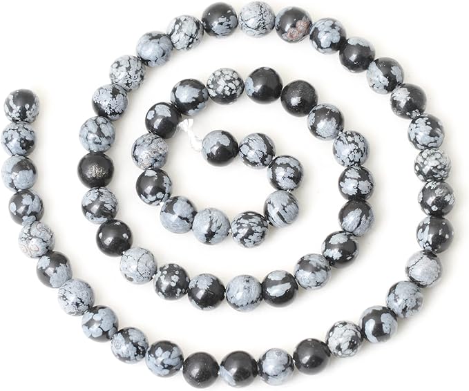 cheavian 60pcs 6mm natural black snowflake obsidian gemstone round loose beads stone beads for jewelry making diy findings 1 strand 15"