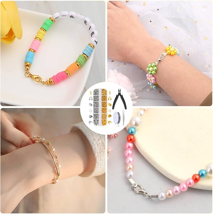 Acejoz 1200 Pcs Crimp Beads Supplies for Jewelry Making, Including Crimp Covers, Crimp Tubes and Wire Guardians, Lobster Clasps, Jump Rings, Crimping Pliers and Beading Wire for Bracelets Making