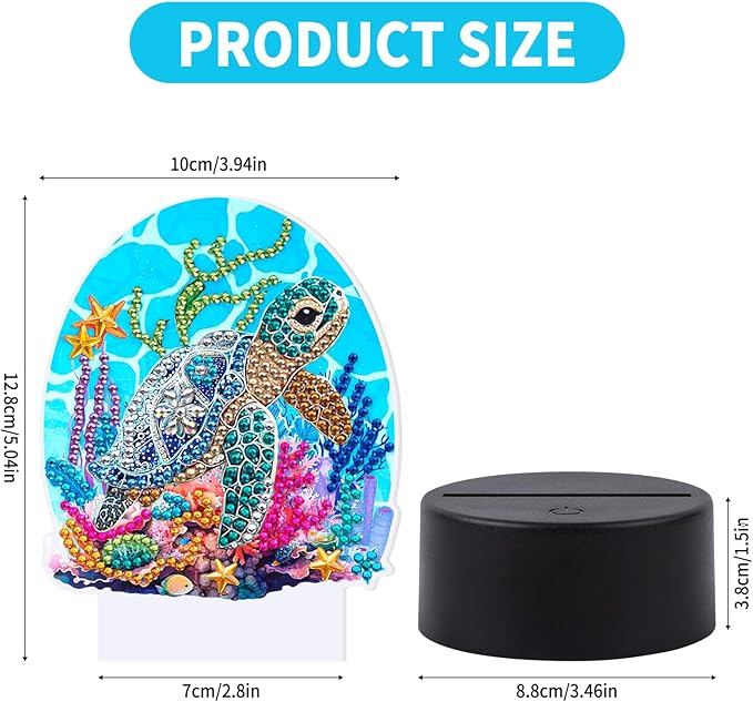 ALKALO Diamond Painting Night Light, Diamond Painting Kits for Adults Desktop Ornaments for Table Tabletop Decor Diamond Art Accessories for Adult Beginner Touch Lamp for Bedrooms Living Room- Turtle