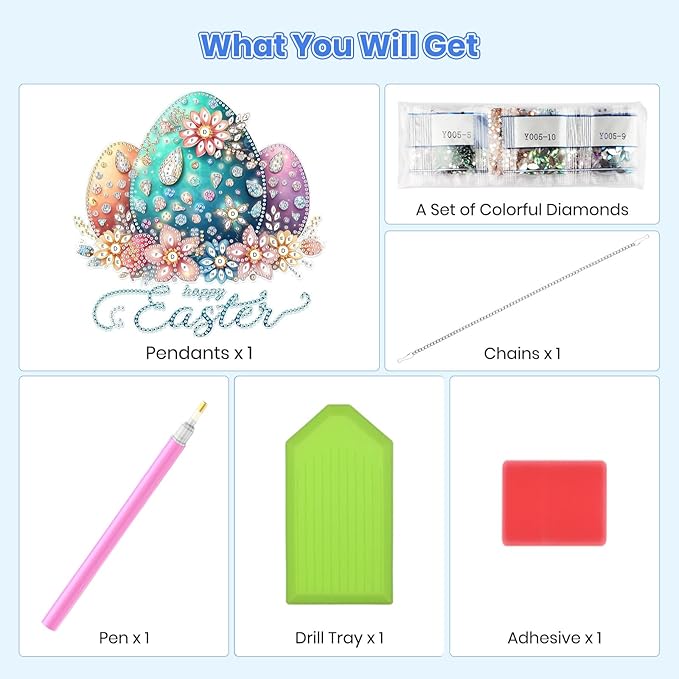MOGTAA Easter Egg Diamond Art Hanging Kits for Adults Beginners, Flowers Diamond Art Suncatchers, 5D Special Shape Landscape Diamond Painting Window Pendant Kit for Home Garden Wall Decor