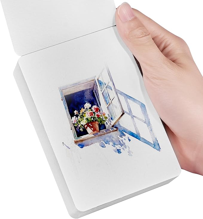 Lightwish 40 Sheets Mini Watercolor Sketchbook Cold Press 450gsm/210lb, Travel Size Portable Tearable Square Painting Notebook, Square Watercolor Sketch Book Art Paper 3.5 x 5.1 inch