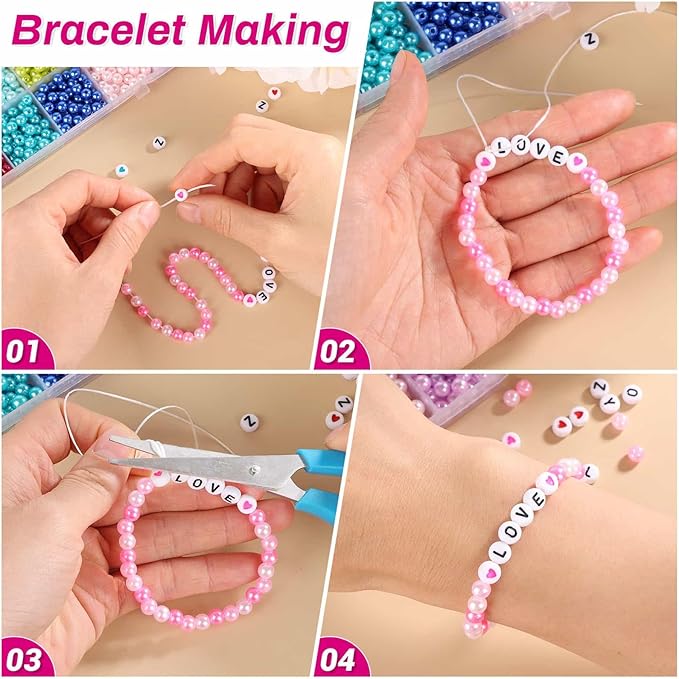2000Pcs 6mm Small Pearl Beads for Jewelry Making 28 Colors with 1300Pcs Letter Beads for Bracelets Making, Bead Kit Bracelets Making for Crafting