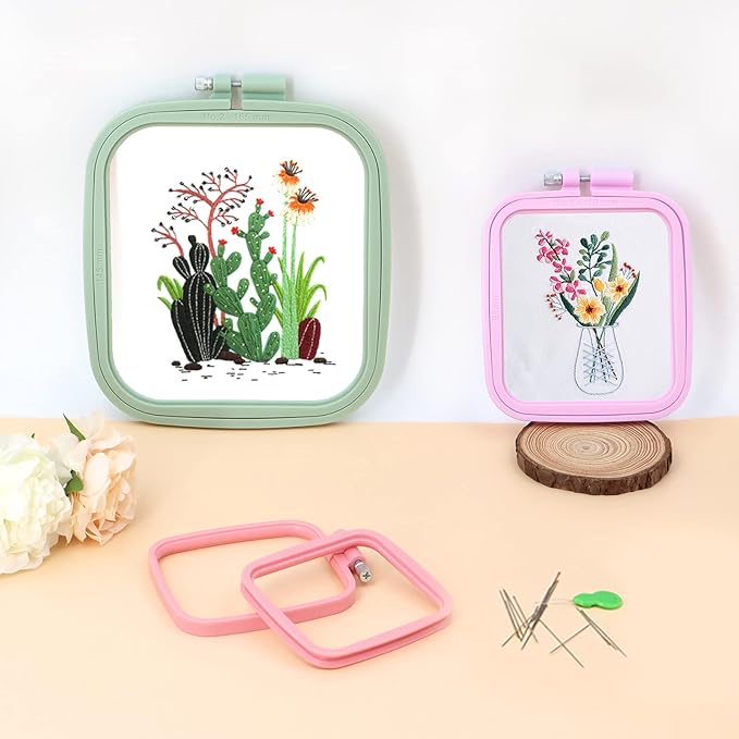 zocone 3pcs 3 size square embroidery hoops, abs plastic embroidery hoops cross stitch hoops embroidery frames for sewing, needlework, embroidery projects (size-3", 4.3", 6.5")