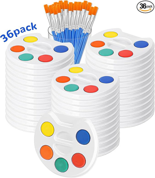 mini watercolor paint set for kids.36 pack watercolor paint kids,5 color water color set with paint brush and palette tray.diy for art party favors, prizes,birthday
