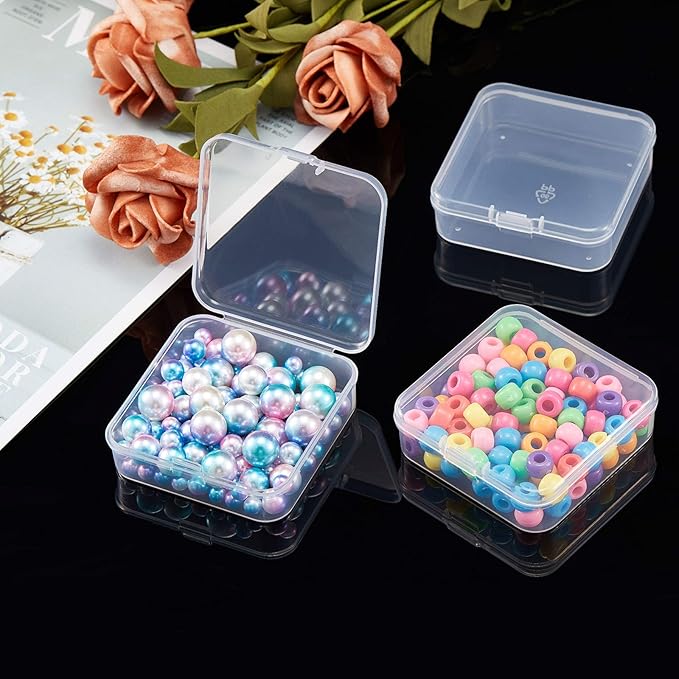 SATINIOR 12 Pack Clear Plastic Beads Storage Containers Box with Hinged Lid for Beads and More (2.52 x 2.52 x 0.79 Inch)