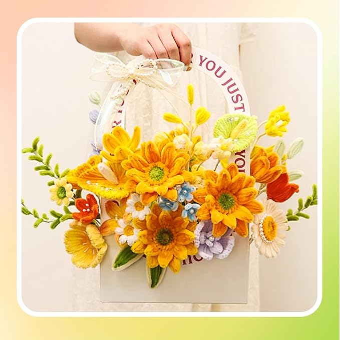 300 Pcs Thick Pipe Cleaners,Craft Supplies Floral Bonquet,DIY Flower Making Kit for Starter with Floral Wires, Gardening Tape,Stamen (Gold+Yellow+Green)