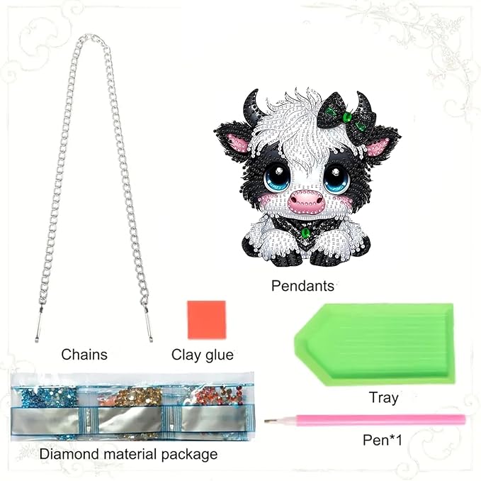RYMILIE Diamond Art Hanging Kits for Adults,Cow Special Shaped Diamond Painting,Double Sided 5D DIY Acrylic Diamond Art Painting Window Pendants Home Garden Wall Hanging Kits Cow Ornament.