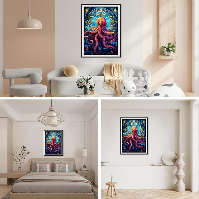 SENQAO Octopus Diamond Art Kits for Adults, Stained Glass Full Drill Diamond Dots Paintings for Beginners, Round 5D Paint with Diamonds Pictures Gem Art Painting Kits DIY Crafts Kits 30x40cm