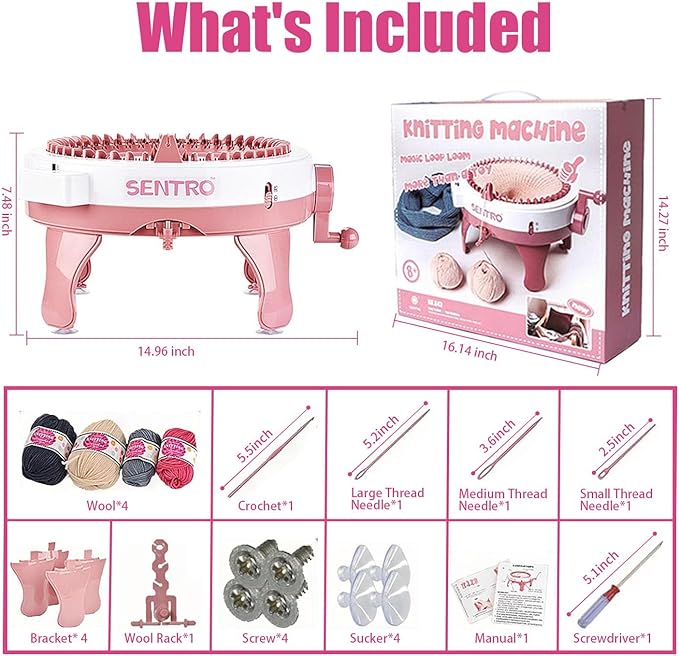 SENTRO Knitting Machine, 48 Needles Knitting Machine, Smart Knitting Loom Machine with Row Counter for Adults Beginners, Circular Double Knit Loom Crochet Knitting Machine Kit for Hat Socks