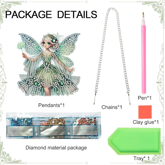 Diamond Art Painting Hanging Pendants Kits Green Butterfly Fairy DIY Crystal Rhinestone Wreath Kits, Colored Point Crystal Diamond Art Window Pendants Home Garden Wall Door Birthday Festival Gifts