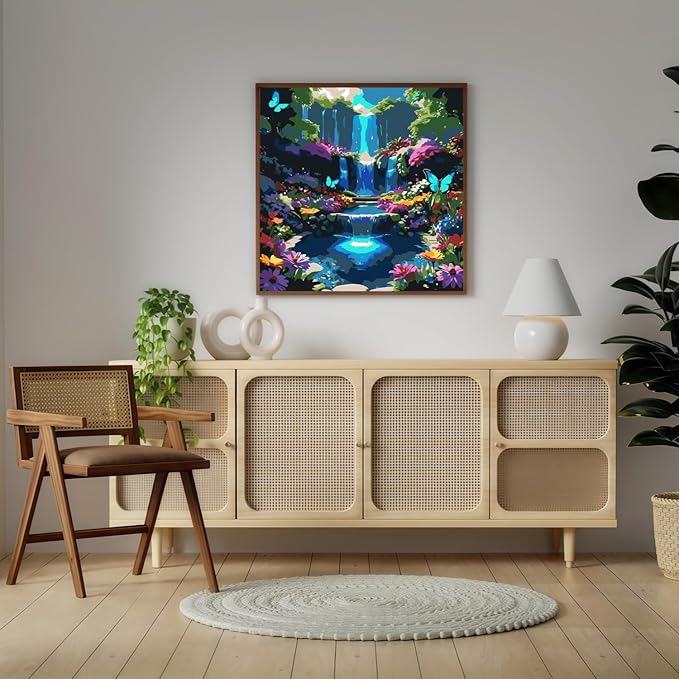 Paint by Numbers Kit for Adults Beginner, Landscape Scenery Adult Paint by Number Kits on Canvas, DIY Waterfall Acrylic Oil Easy Painting by Numbers for Home Wall Decor 16X16 inch (Without Frame)