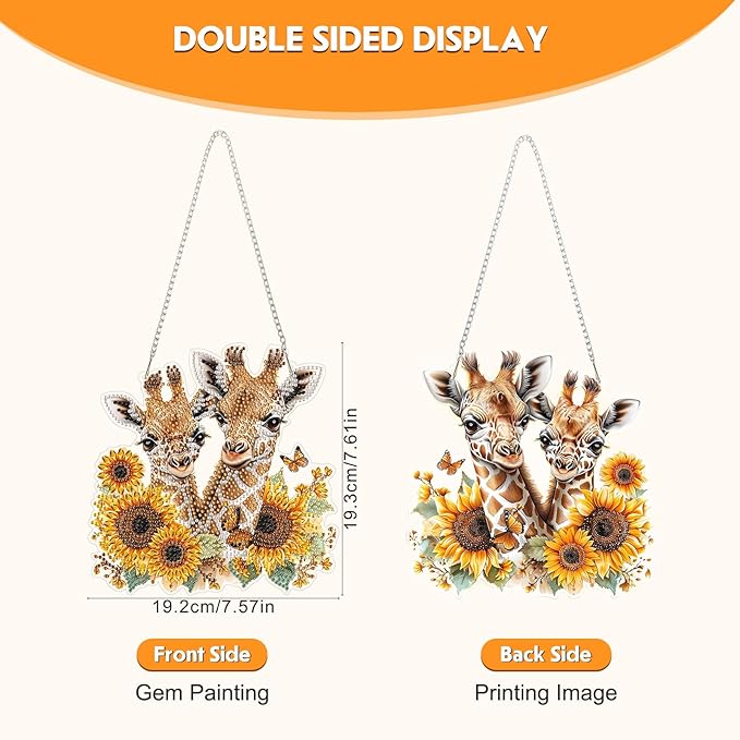 Diamond Art Kit for Adult, Floral Giraffes, Diamond Art Painting Double Sided Window Pendants for Home Garden Wall Hanging, DIY Special Shaped Gem Hanging Ornaments, Beautiful Giraffe with Sunflower