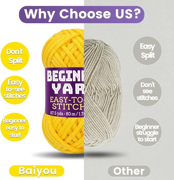 3x50g Beginners Yellow Yarn, 260 Yards Yellow Yarn for Crocheting Knitting, Easy-to-See Stitches, Worsted Medium #4, Chunky Thick Cotton Nylon Blend Yarn Yarn for Crocheting