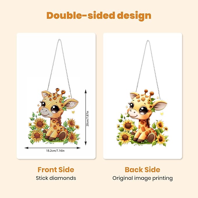 MXJSUA Giraffe Sunflowers Diamond Art Hanging Kits for Adults Beginners, DIY Acrylic Special Shaped Crystal Diamond Gem Drills Pendant Art Painting Ornament for Home Wall Decor Gift
