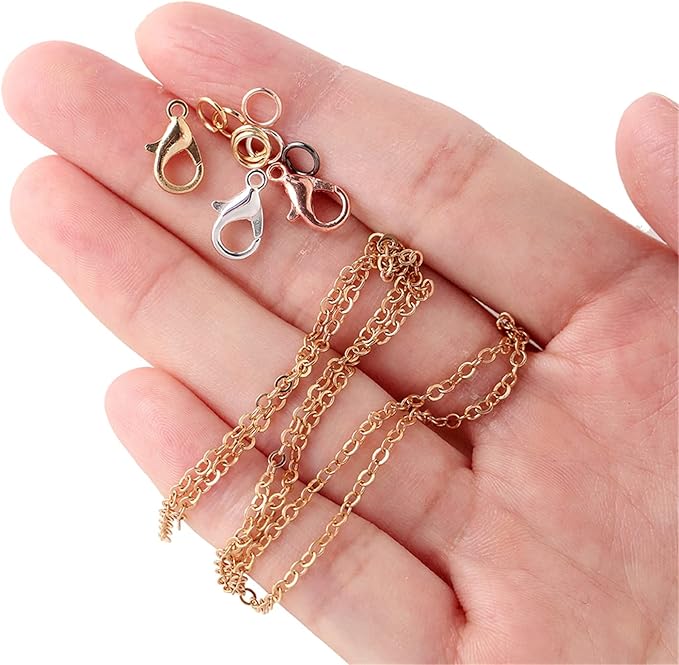 St.Kunkka 78.74 Feet/24M Jewelry Making Chain Kit, Link Cable Chain Roll 2mm with 240Pcs Jump Rings and 80Pcs Lobster Clasps in 8 Colors for DIY Necklace Earring and Bracelet Crafts