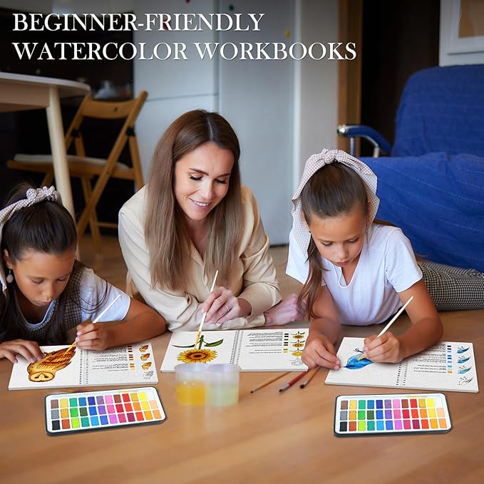 5Pcs Watercolor Workbooks, Water Coloring Book with 60 Patterns, Beginner-Friendly Watercolor Workbooks for Beginners with 36 Paint Colors, Water Coloring Book for Adult - Relieving Gift