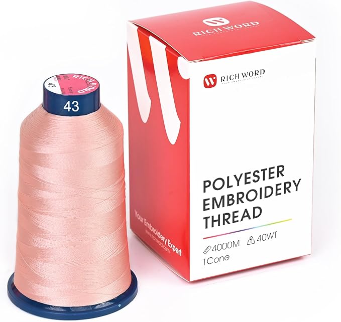 Poolin Embroidery Machine Thread Richword Selected Pink 4000M 40WT Polyester Embroidery Thread – Smooth, Strong Single Spool for Home & Commercial Machines 0043