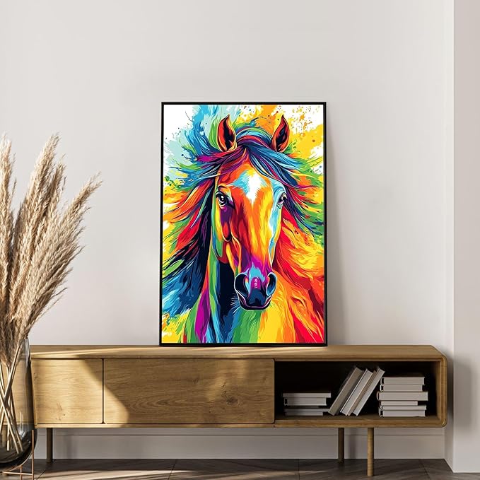 Okarina Framed Paint by Numbers Kit for Adults Beginner Horse, Adult Paint by Number Kits on Canvas Framed Animal, DIY Acrylic Oil Painting by Numbers with Frame, Perfect for Home Decor 8 X 12 Inch