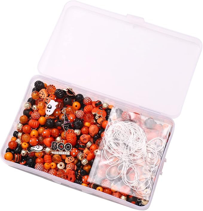 1941PCS+ Halloween Beads for Jewelry Making Orange Black Pumpkin Skull Polymer Clay Letter Beads with Boo Spooky Ghost Pumpkin Witch Hat Pendant Accessories for DIY Necklace Bracelets Making Kit