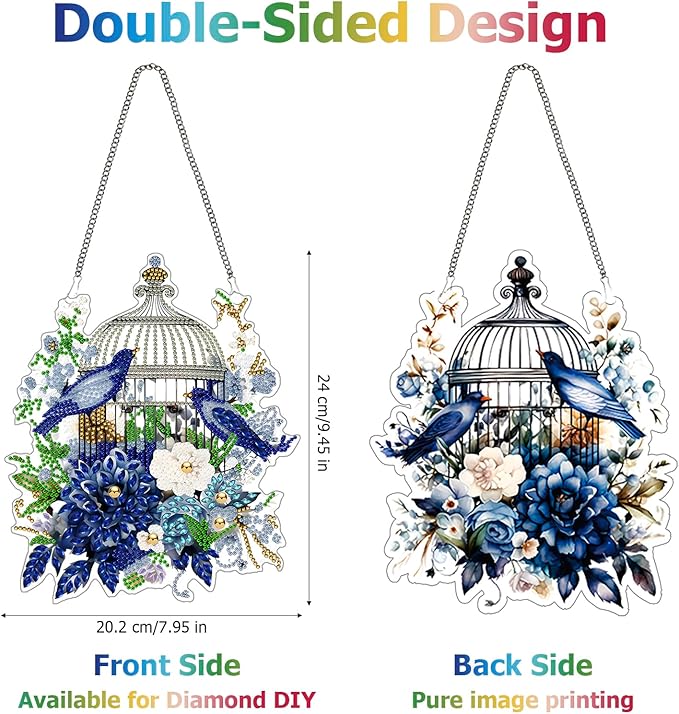 Koikify Diamond Art Pendant Floral Birdcage Diamond Painting Hanging Ornament with Double-Sided Printed Pattern Design for Home Decor & Gifts