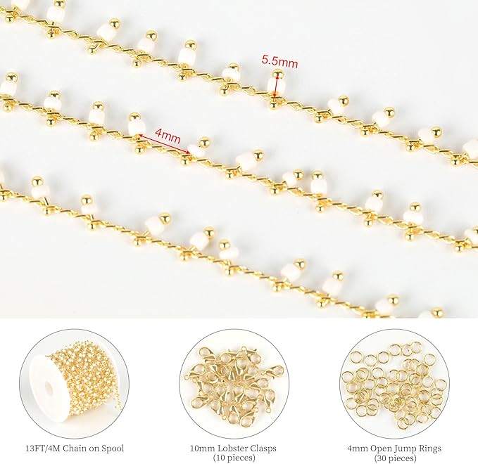 KYUNHOO 13 Feet/4M Light Gold Brass Cable Chain Bulk Small Beaded Chain for Jewelry Making Women Necklace Chain Roll Thin Curb Bracelet Chain with Jewelry Findings Craft DIY