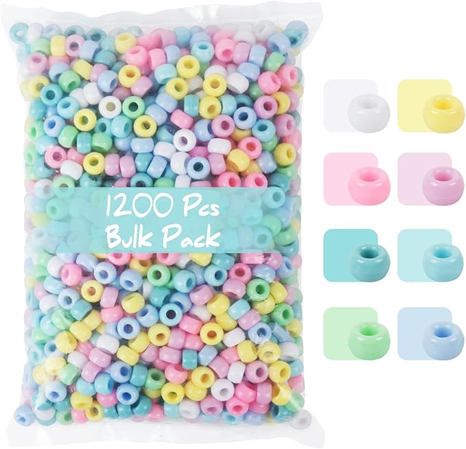 simetufy 1200 pcs pony beads macaron pastel colored beads for crafts hair beads for hair braiding, 8 candy colors