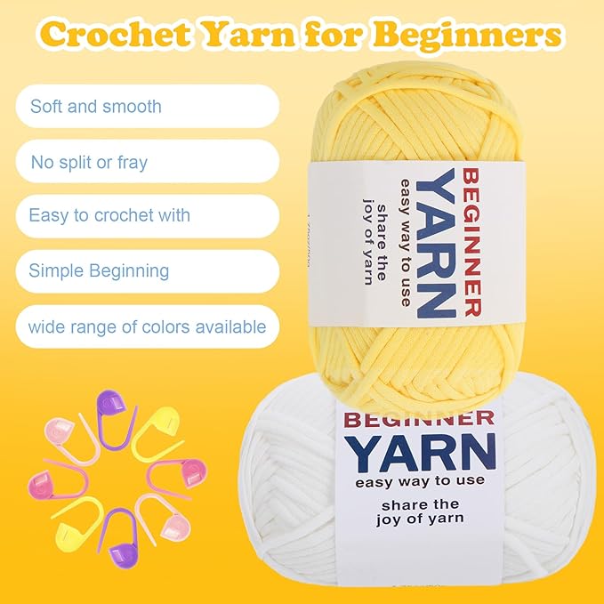 WSICSE 8x50g Beginner Crochet Yarn, Cotton Yarn for Crocheting Easy-to-See Stitches Chunky Thick Soft Yarn for Beginners Crocheting Kit Easter Decorations