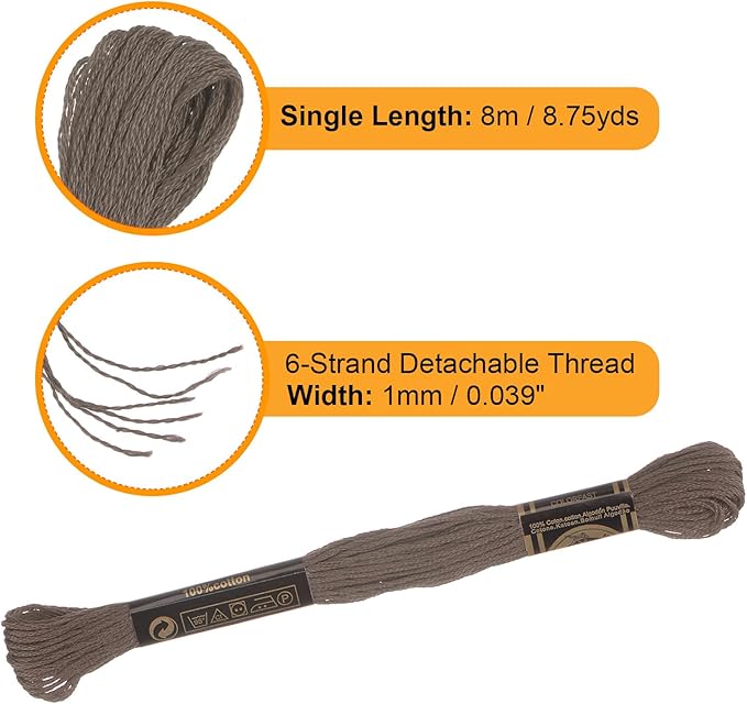 HARFINGTON 12 Skeins Embroidery Floss 8.75yds(8m) Egyptian Long-Staple Cotton Cross Stitch Thread for Sewing DIY Bracelet Yarn String and Crafts, Light Brown(6008)
