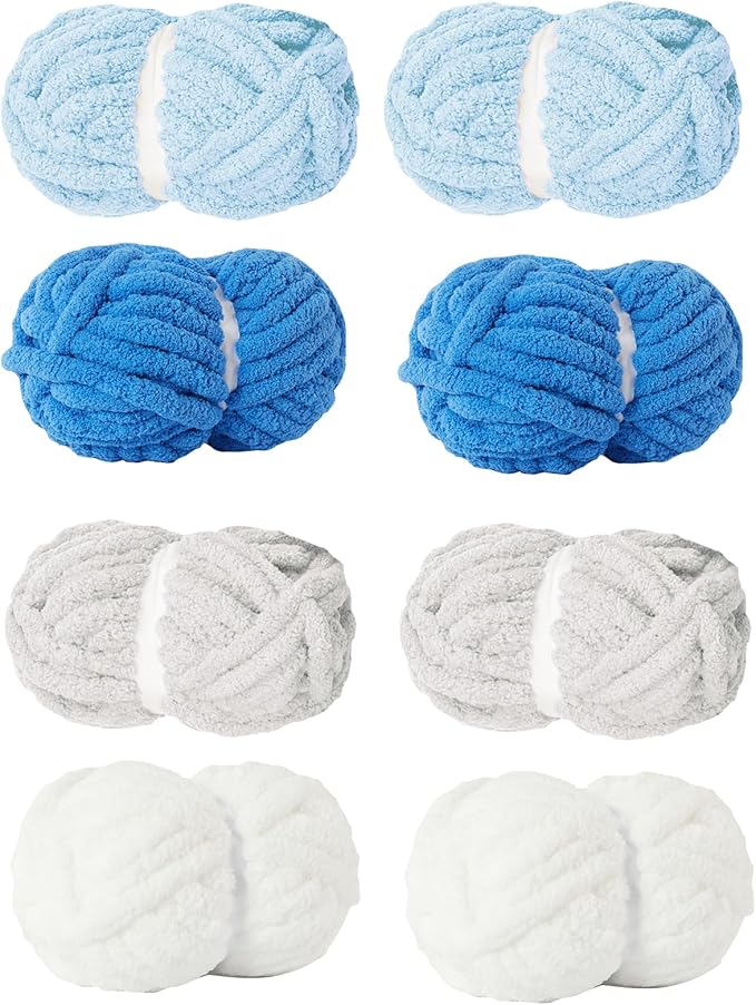 Assorted Chunky Yarn for Hand Knitting,Soft Jumbo Bulky Fluffy Chenille Yarn for Crocheting,Blanket Scarf DIY,8 Pack(28yds, 8 Ounces Each)
