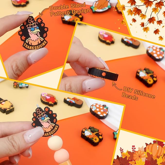 12pcs Thanksgiving Day Silicone Focal Beads for Pens Making Beads for Keychain Shape for Bracelet Necklace Crafts （Thanksgiving Day）
