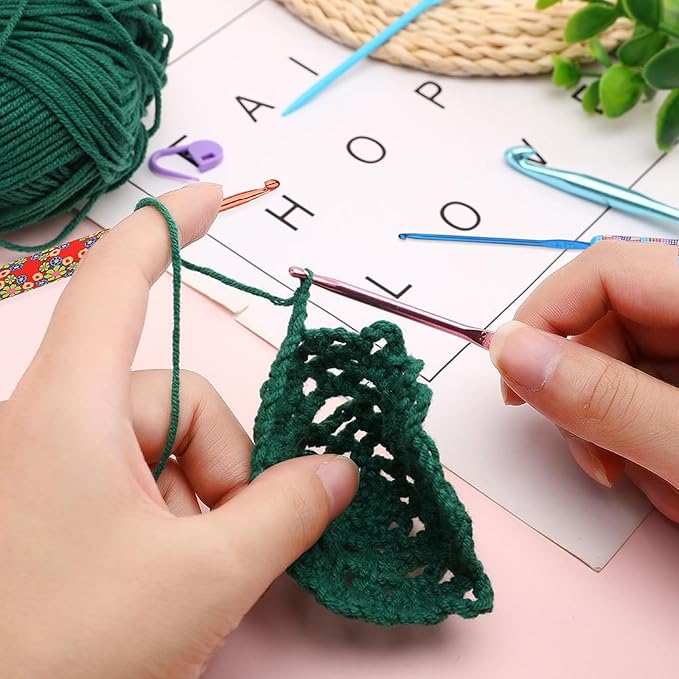 Crochet Hooks,9 Size Colorful Metal Crochet Hooks (2.0mm-6mm) Set with Stitch Markers for Beginners,Knitting Needles with Ergonomic Handles for Comfortable Crocheting